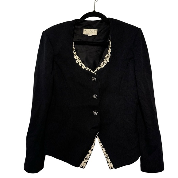 St. John Sweaters - St. John evening Santana knit black jeweled cardigan sweater 8 vintage